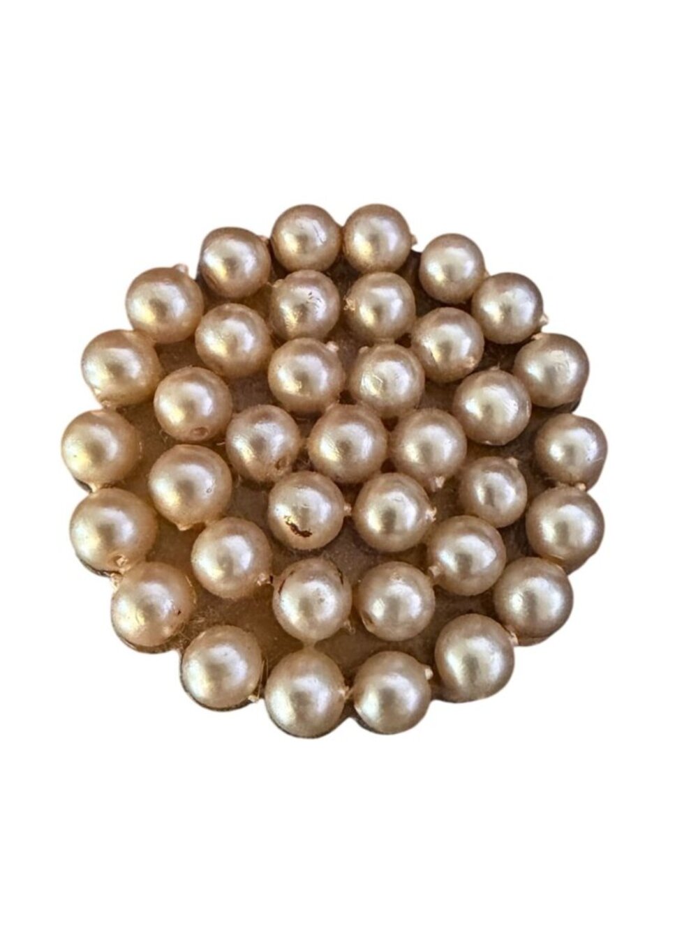 Vintage Handmade Pearl Gold-Tone Brooch Pin Round Cluster Design